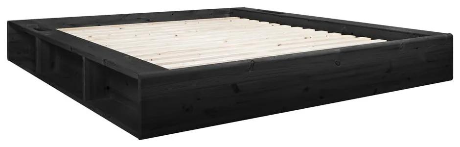 Čierna dvojlôžková posteľ z masívneho dreva s úložným priestorom Karup Design Ziggy, 180 x 200 cm