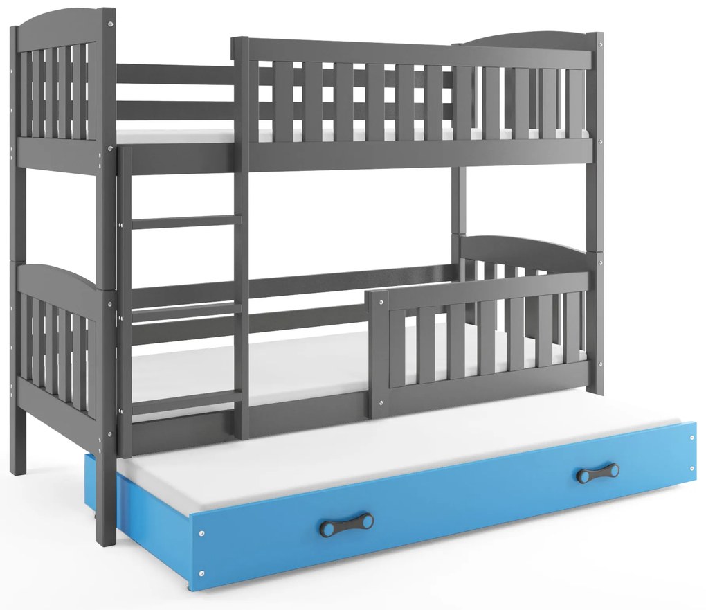Poschodová posteľ s prístelkou KUBO 3 200x90 grafitová - modrá