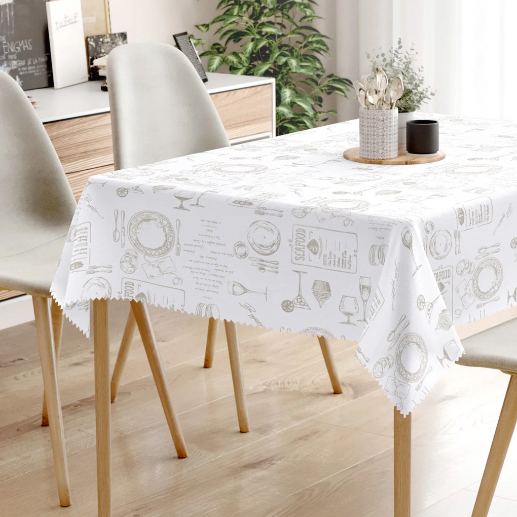 Goldea hranatý teflónový obrus - kuchynský riad na bielom 100 x 140 cm