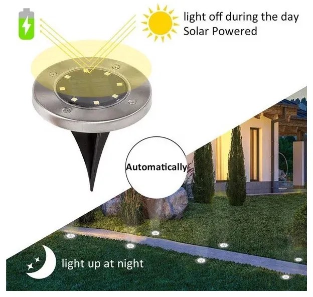 Zaparkorun Solárne záhradné LED svetlá - 8 LED - studená biela - 4 ks