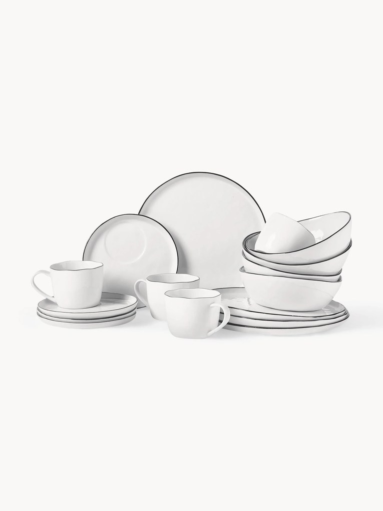 Ručne vyrobená raňajková súprava z porcelánu Salt, 4 osoby, 16 ks