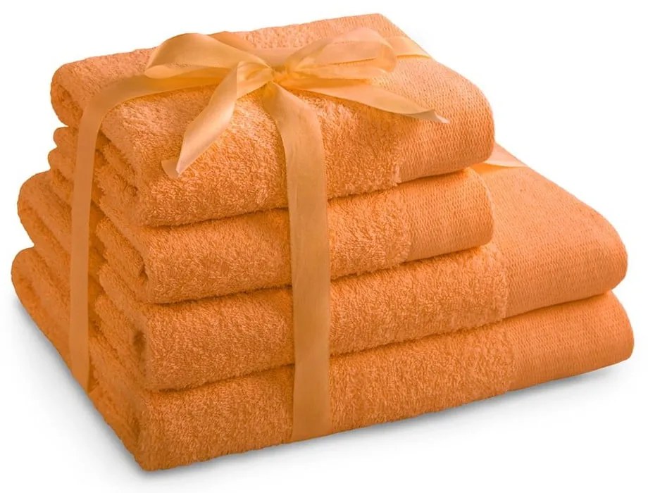 Oranžové froté bavlnené uteráky a osušky v súprave 4 ks Amari – Restilo