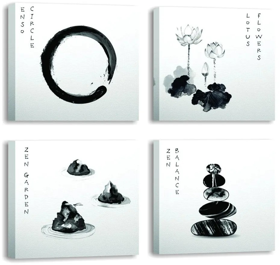 Obrazy v súprave 4 ks 30x30 cm Japanese Zen – Wallity