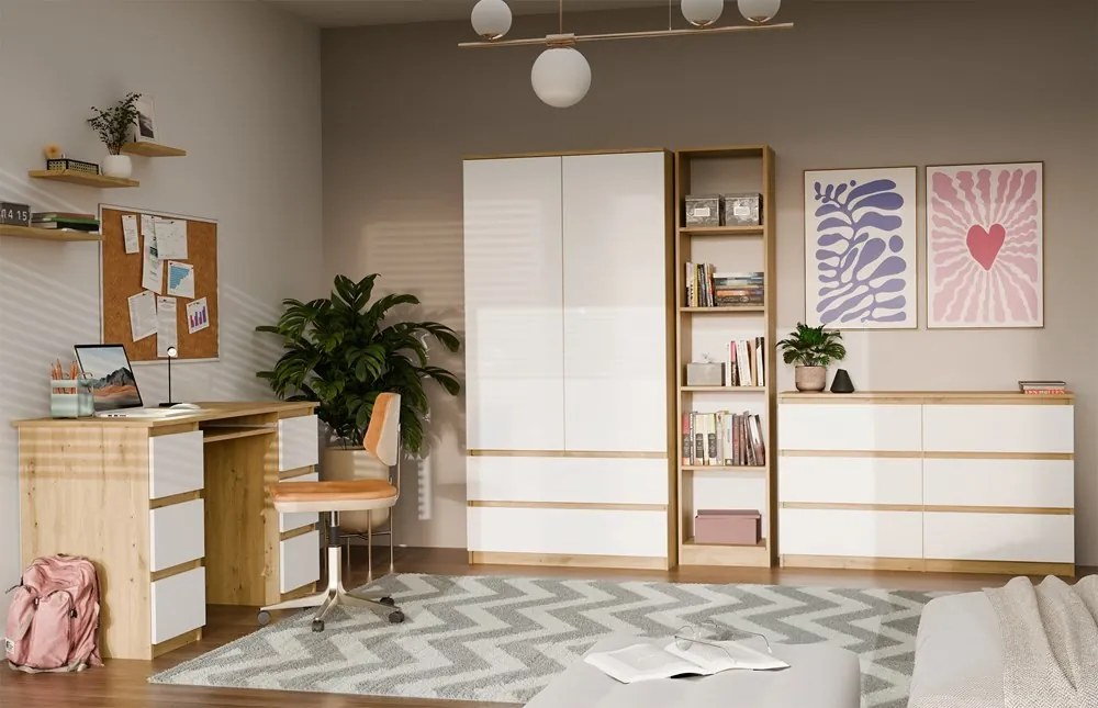 Psací stůl KUBA dub artisan/bílý