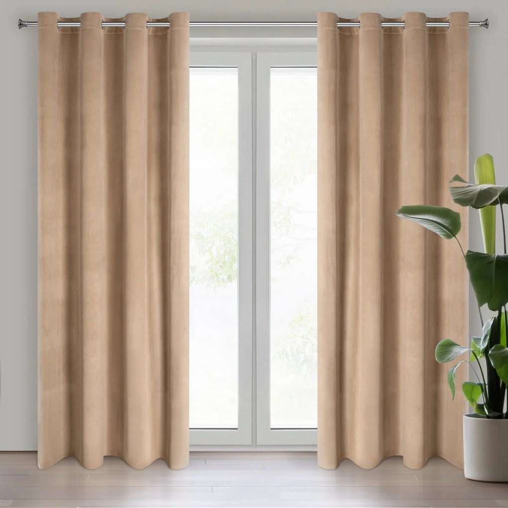 ZATEMŇOVACÍ ZÁVES NA KRÚŽKOCH DARLA SADA 2KS 140X250 CM TMAVOBÉŽOVÁ