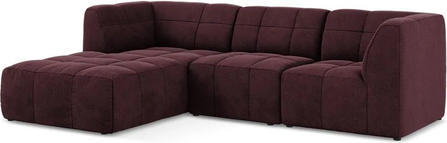 Vínovočervená zamatová rohová pohovka (ľavý roh/s leňoškou) Aloha – Makamii