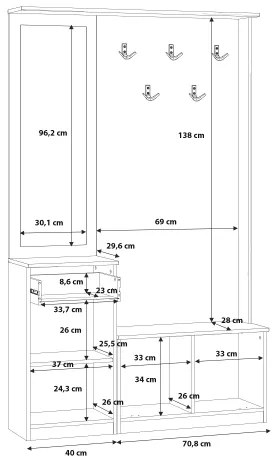 Predsieňová stena so zrkadlom KAVI dub artisan