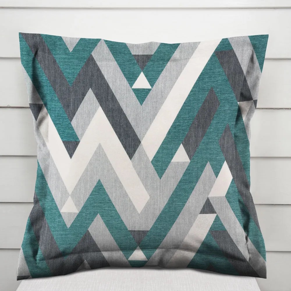 Biante Zamatová obliečka na vankúš s lemom Tamara TMR-026 Zeleno-sivý designový cik-cak 30 x 50 cm