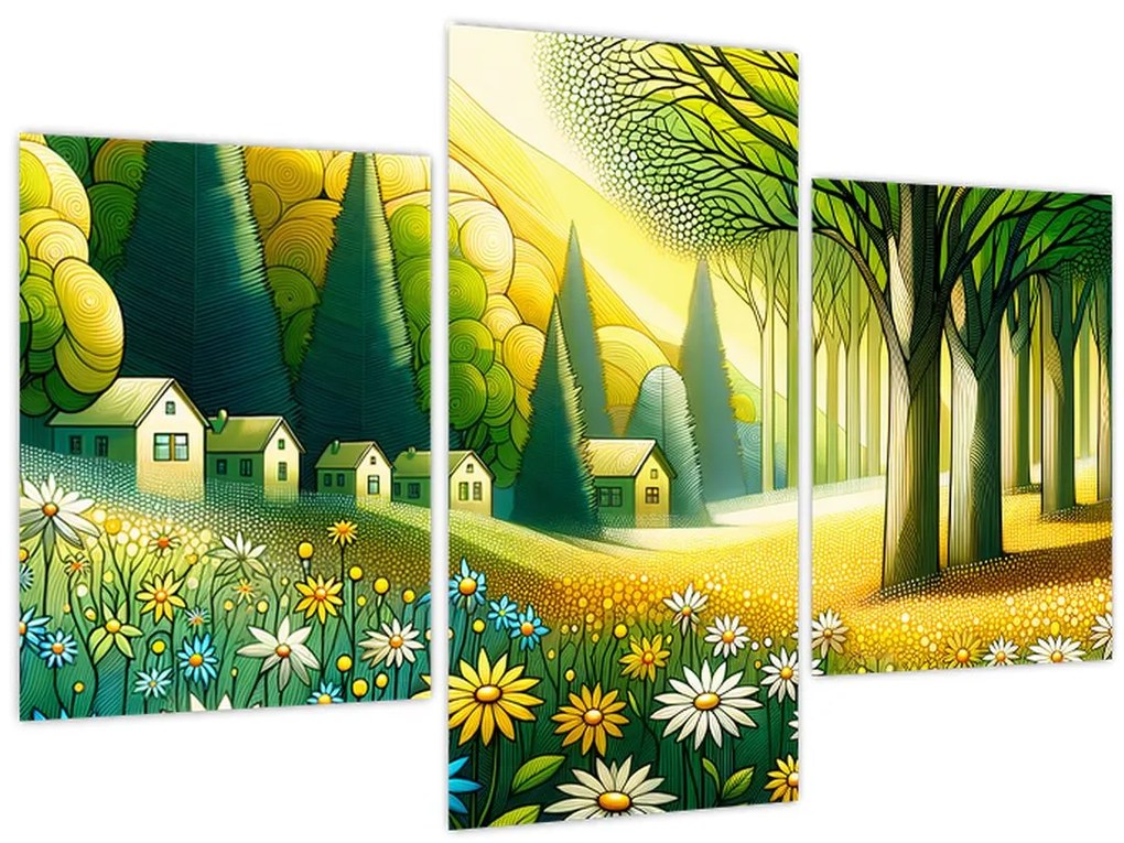 Obraz - Dedina v žlto-zelenej (90x60 cm)