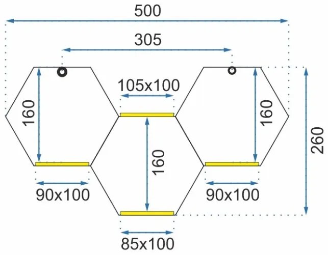 Tutumi Nástěnná police HEXAGON