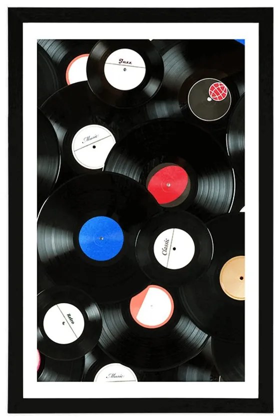 Plagát s paspartou retro platne - 40x60 silver
