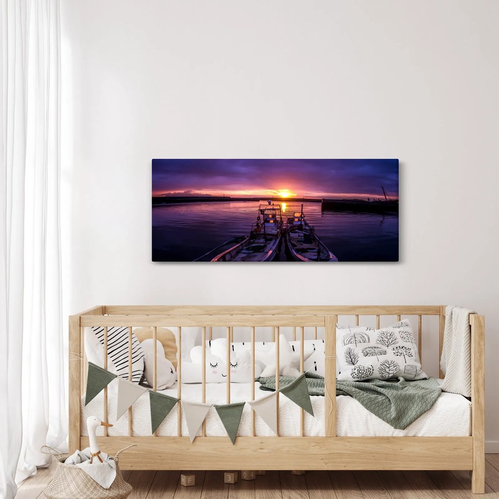 Obraz rybárskych lodí v prístave (120x50 cm)