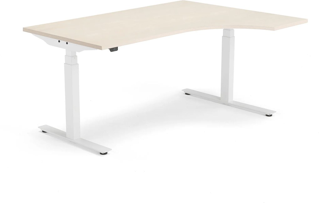 Výškovo nastaviteľný stôl Modulus, ergonomický 1600x1200 mm, biela/breza