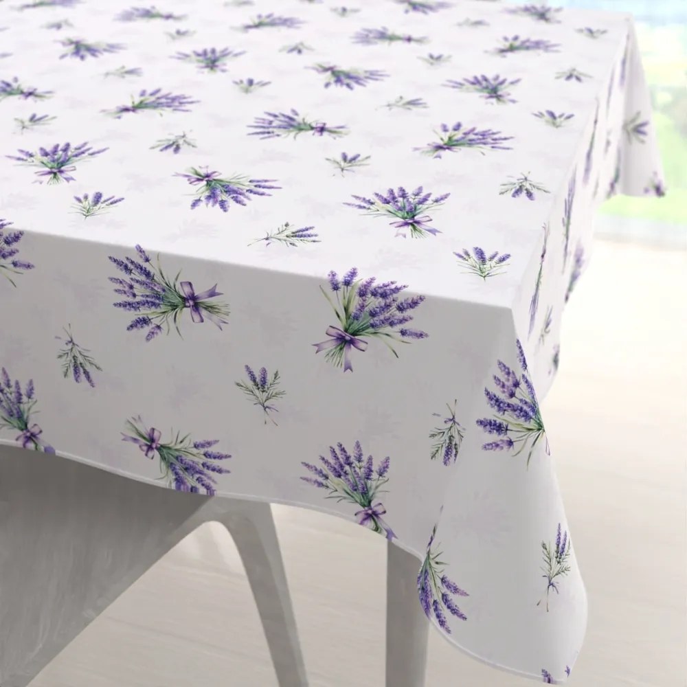 Biante Teflónový štvorcový obrus TF-128 Vetvičky levandúľ na bielom 80x80 cm