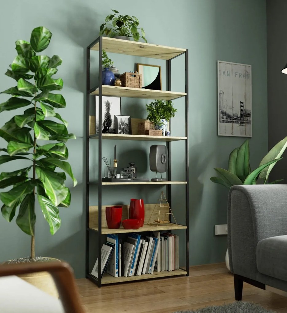 Regál LOFT 80 cm čierny/dub artisan