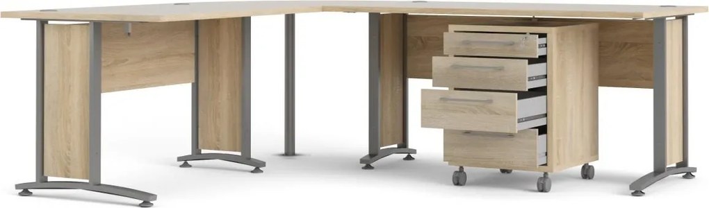 Rohový písací stôl Officer 80400/304 230 cm s kontajnerom dub Sonoma/strieborný