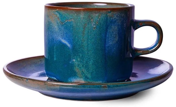 Rustikálne modrá porcelánová šálka s tanierikom Chef - Ø 8*6,5 cm / 220 ml