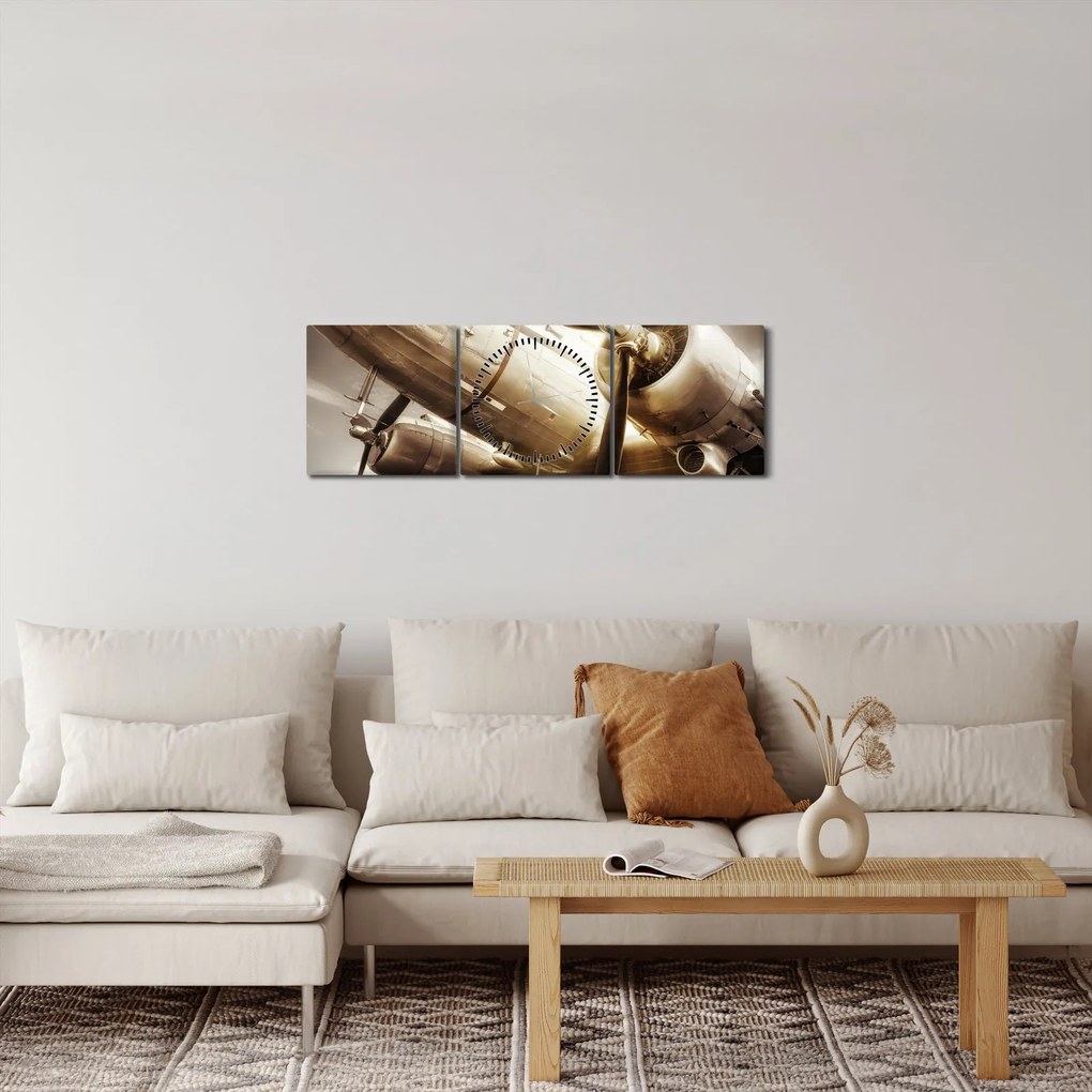 Obraz lietadla (s hodinami) (90x30 cm)