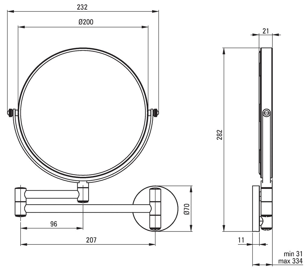 Deante Round, kozmetické kúpeľňové zrkadielko na ramene (2x), zväčšenie (3x), chrómová, DEA-ADR_0811