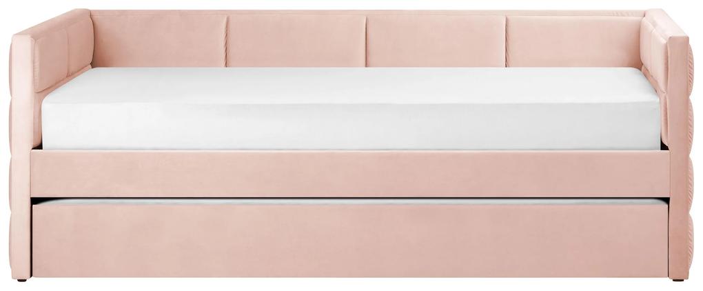 Zamatová rozkladacia posteľ 90 x 200 cm ružová CHAVONNE Beliani