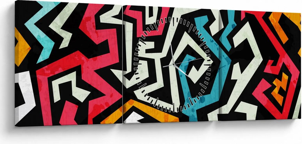 Obraz grafické abstrakcie (s hodinami) (90x30 cm)