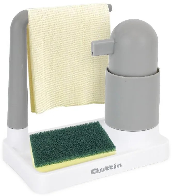 QUTTIN Dávkovač na jar s hubkou a stojanom na handričku, bielo-sivý plast