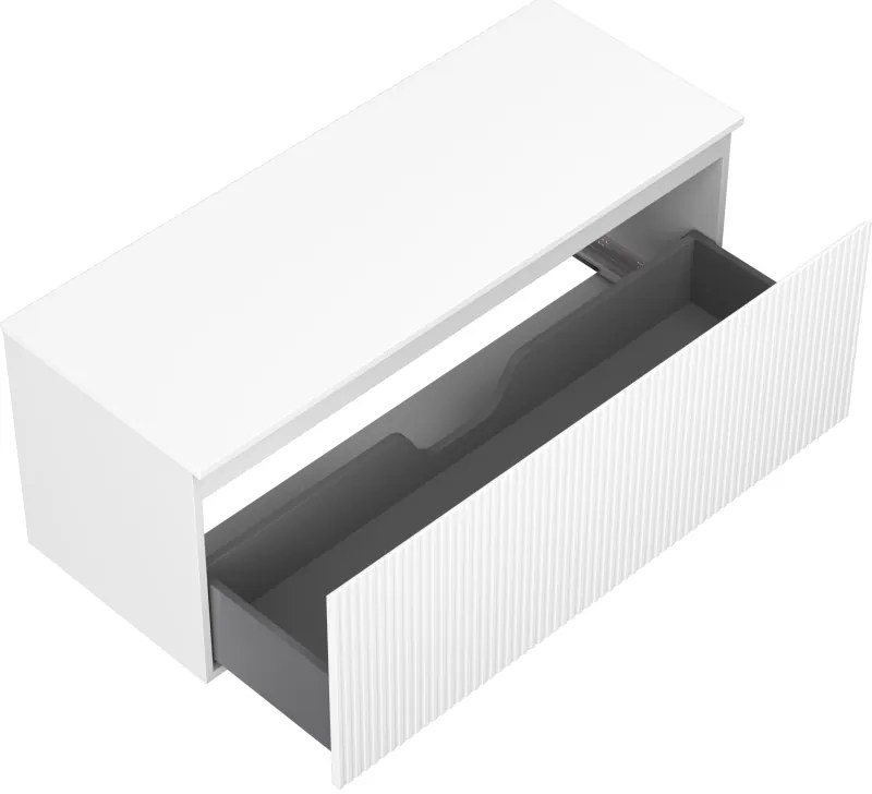 Mexen Rivel, kúpeľňová skrinka pod umývadlo 120 cm s hornou časťou, 1 zásuvka, drážkovaná, biela matná, 91A20-12047-1-BFC01