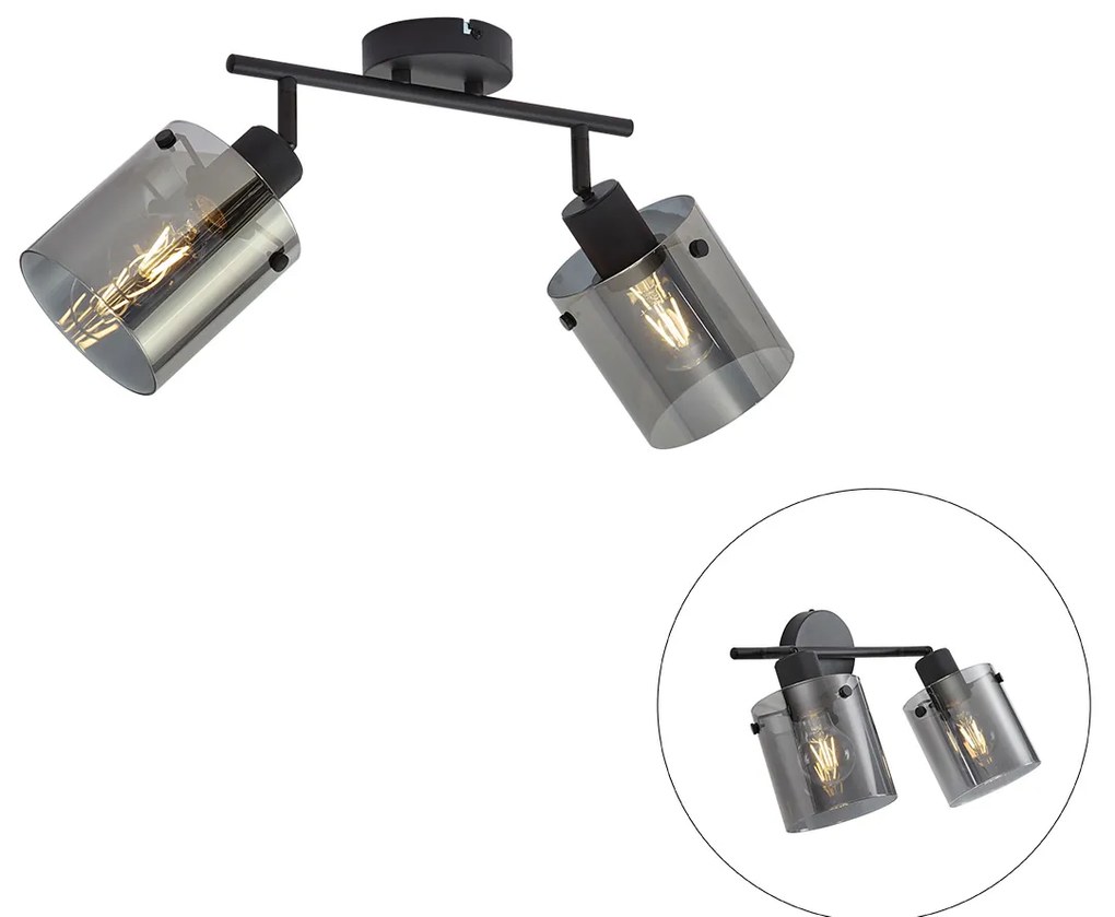 Dizajnový stropný reflektor čierny s dymovým sklom 2-svetlá - Domo