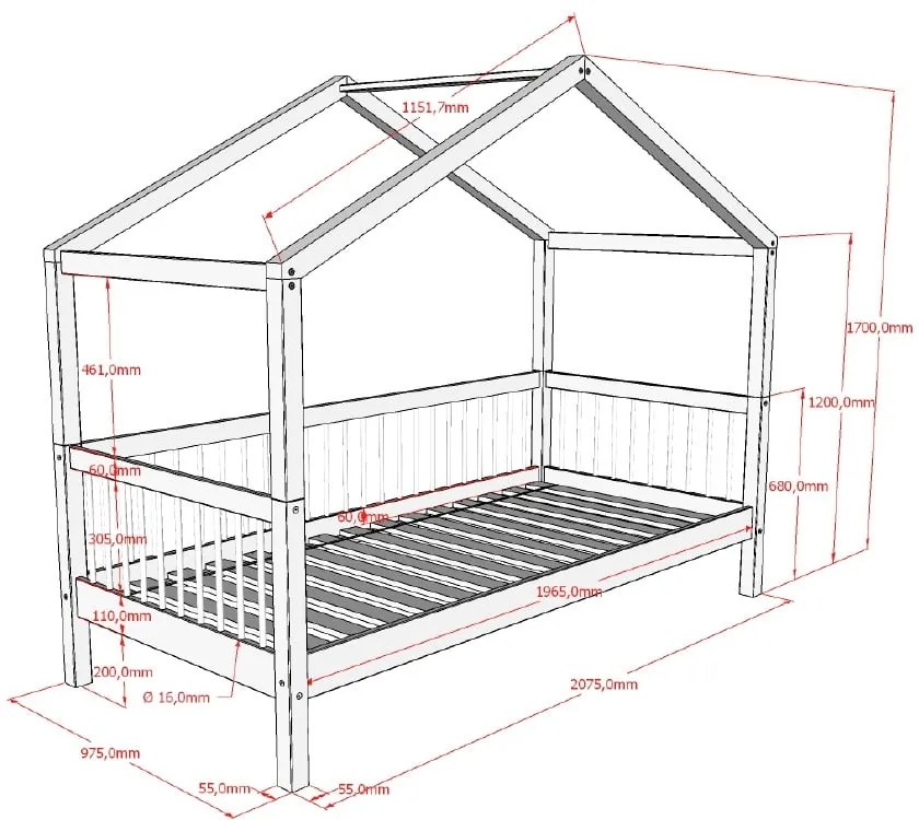 Biela domčeková detská posteľ z bukového dreva 90x200 cm Forrest – Vipack