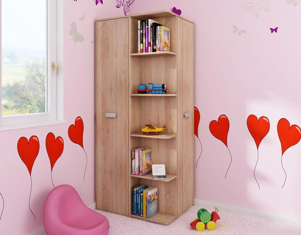 Rohová šatníková skriňa Nemo - sonoma svetlá