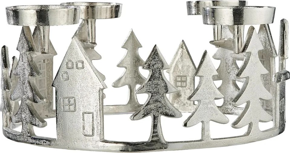 ADVENT Adventný veniec domčeky 35 cm - strieborná