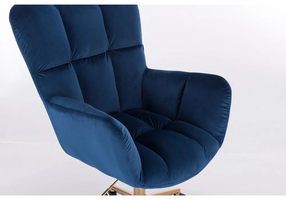 LuxuryForm DESIGN Otočné kreslo AURORA VELUR na zlatej podstave s kolieskami - modré