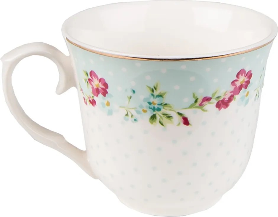 Zelená porcelánová šálka s tanierikom s kvetmi - Ø 15*8 / 250 ml