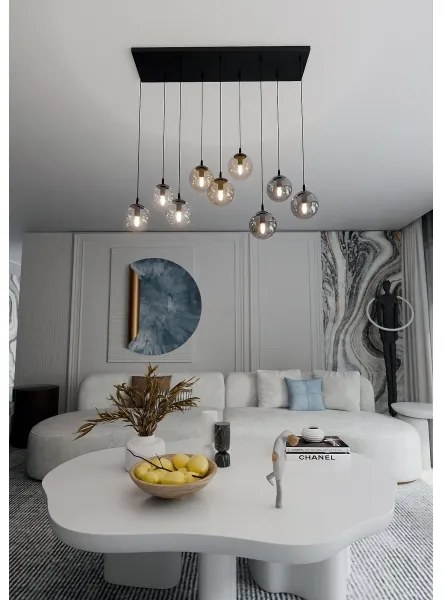 Luster na lanku COSMO 9xE14/10W/230V čierna/šedá/béžová/číra