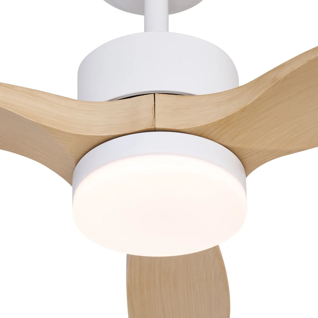 Stropný ventilátor biely s drevenou potlačou 132 cm vrátane LED stmievateľného s diaľkovým ovládaním - Joly