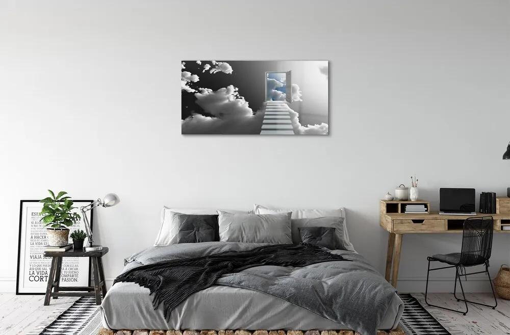 Sklenený obraz Schody mraky dvere 100x50 cm