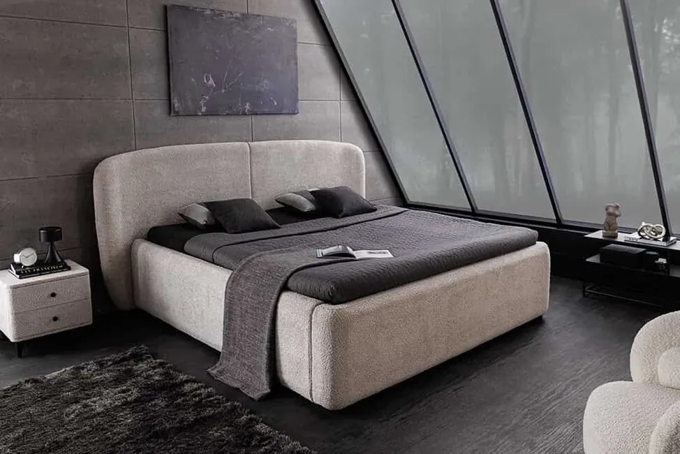 Dizajnová manželská posteľ s úložným priestorom Amina greige buklé 180x200cm