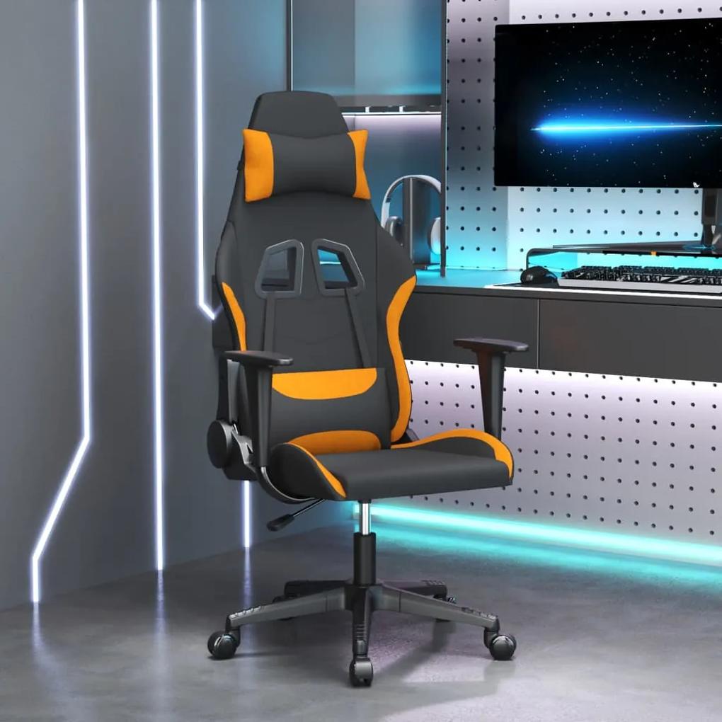 Masážna herná stolička, čierna a oranžová, látka