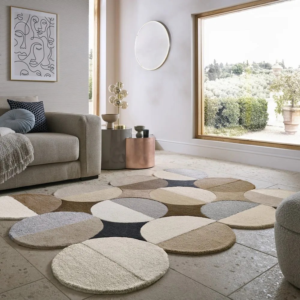 Sivobéžový ručne tkaný vlnený koberec 200x290 cm Mia Ellipse – Flair Rugs