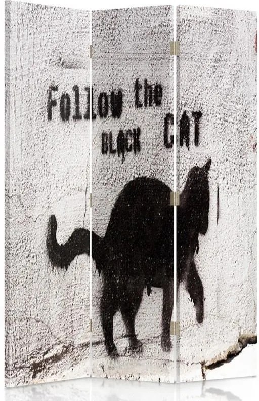 CARO Paraván - Folow The Black Cat | trojdielny | obojstranný 110x150 cm