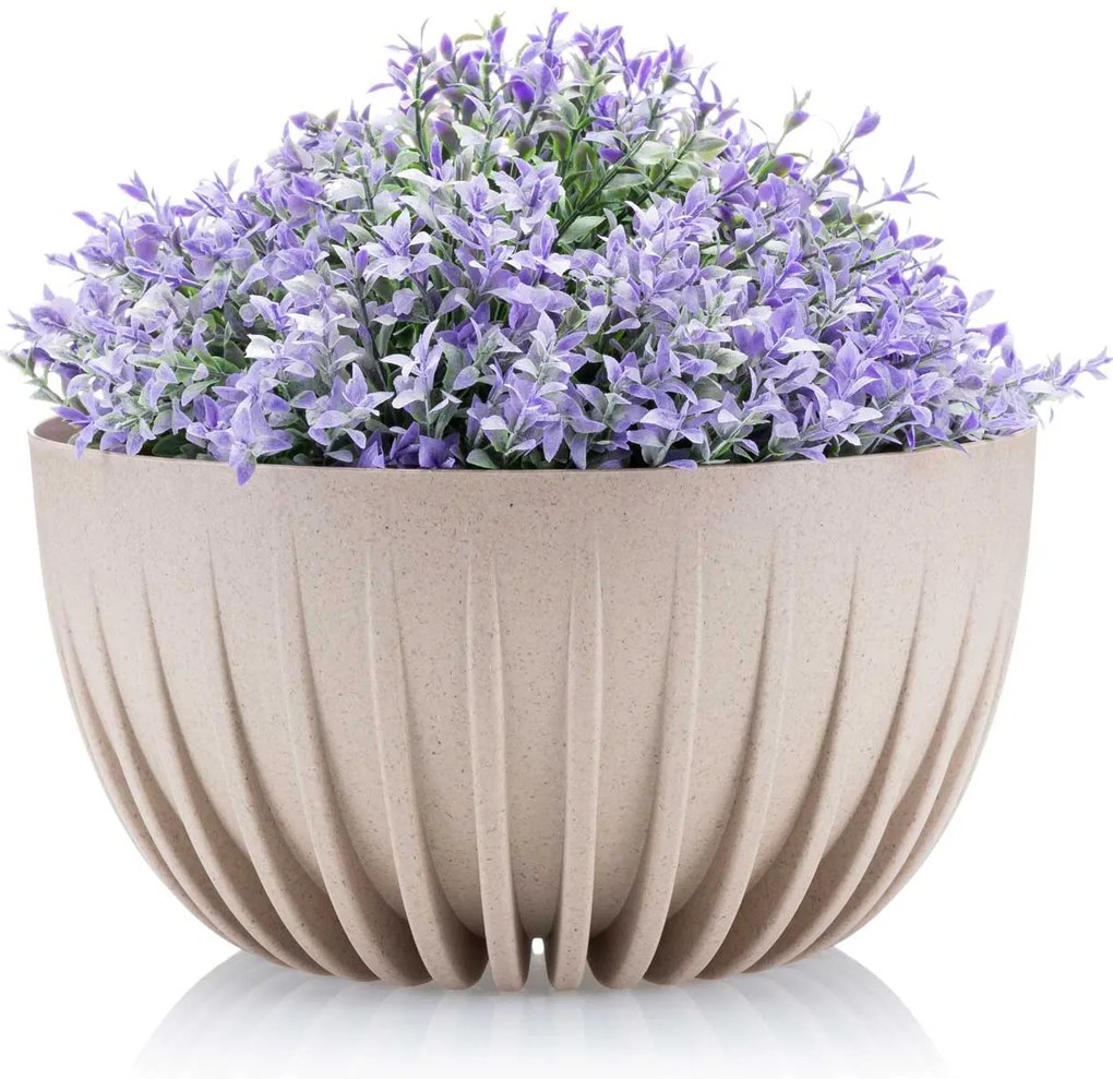 PLASTOVÝ KVETINÁČ STRIPPED ECO SADA 2KS 16X30 CM+15X24 CM BÉŽOVÁ