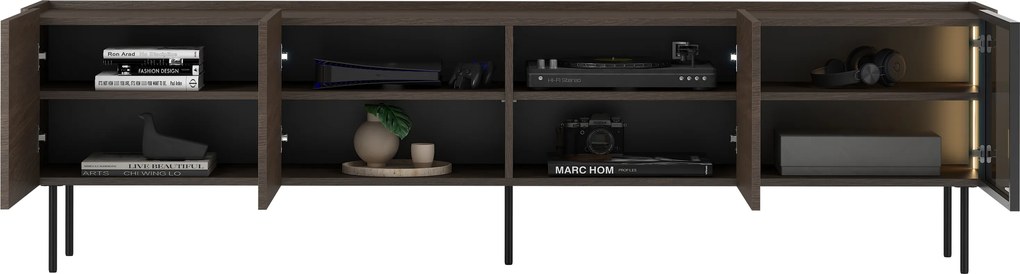 RTV skrinka Dunari 220 cm s kovovými nohami - dub dunin