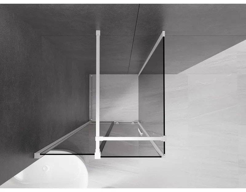 Mexen Velar, sprchový kút s posuvnými dverami 90 x 90 cm, 8mm šedé sklo, biela matná, 871-090-090-41-20
