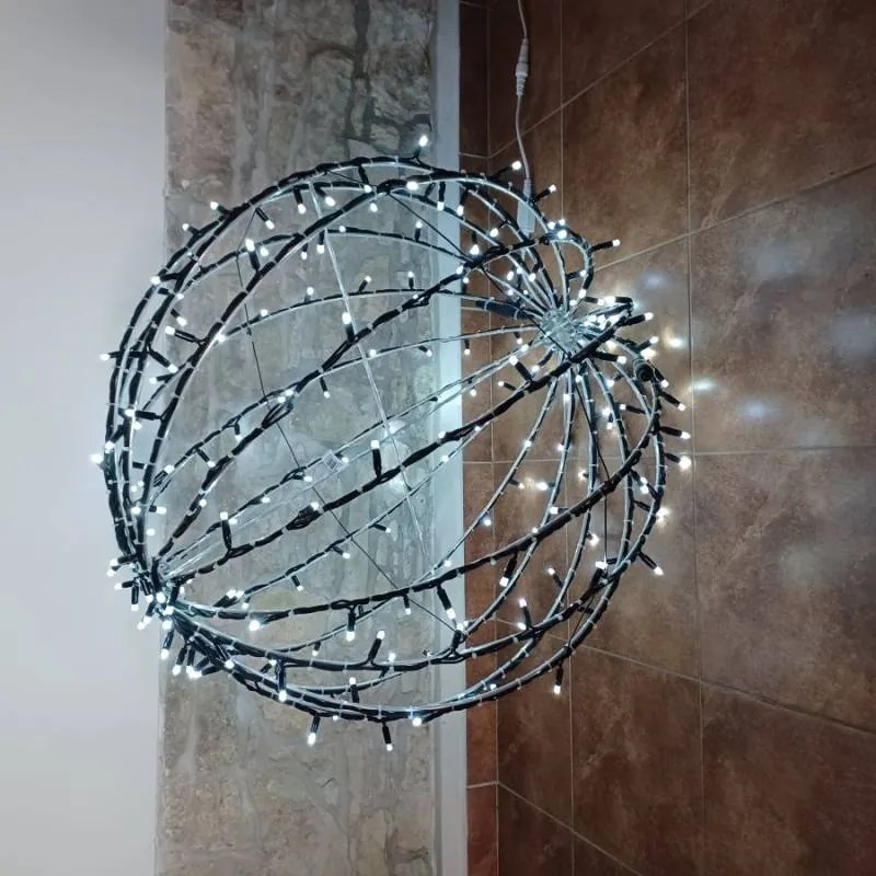 DECOLED LED světelná koule, ledově bílá, černý kabel, pr. 80 cm