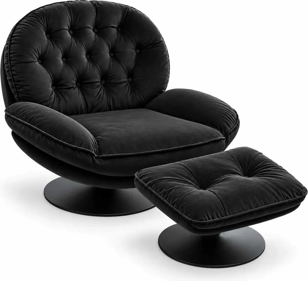 LuxuryForm DESIGN Otočné kreslo LUNA s podnožkou - čierne