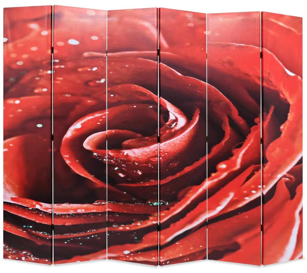 vidaXL Skladací paraván 228x170 cm, potlač červenej ruže