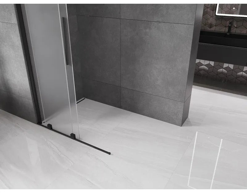 Mexen Velar, sprchová zástena s posuvnými dverami Walk-in 75 x 200 cm, 8mm sklo námraza, čierna matná, 871-075-000-33-70