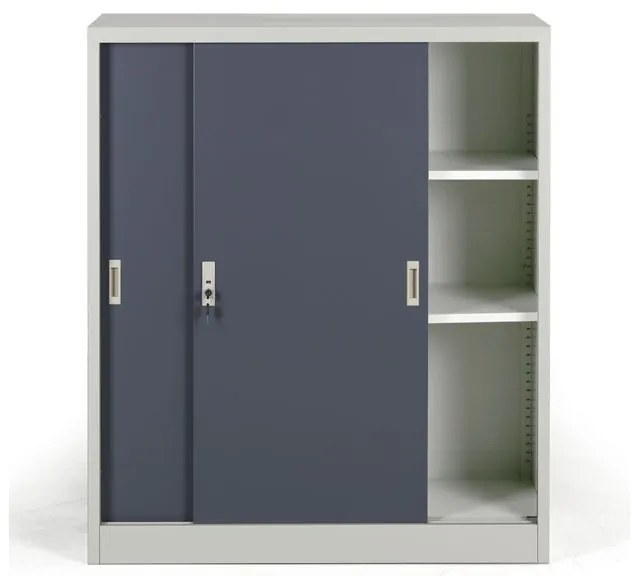Kovová skriňa s posuvnými dverami, 2 police, 1000 x 1200 x 450 mm, tmavo sivá
