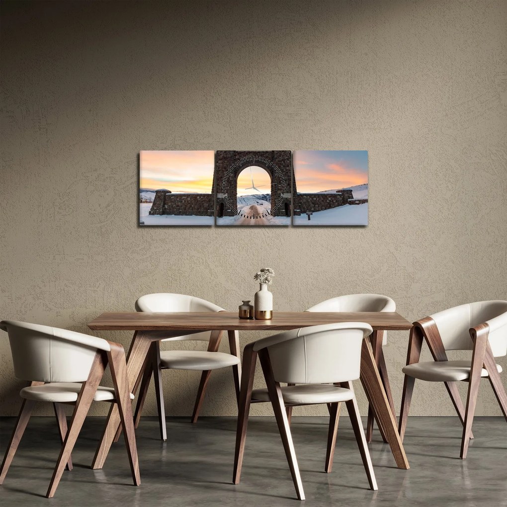 Obraz brány, Yellowstone (s hodinami) (90x30 cm)