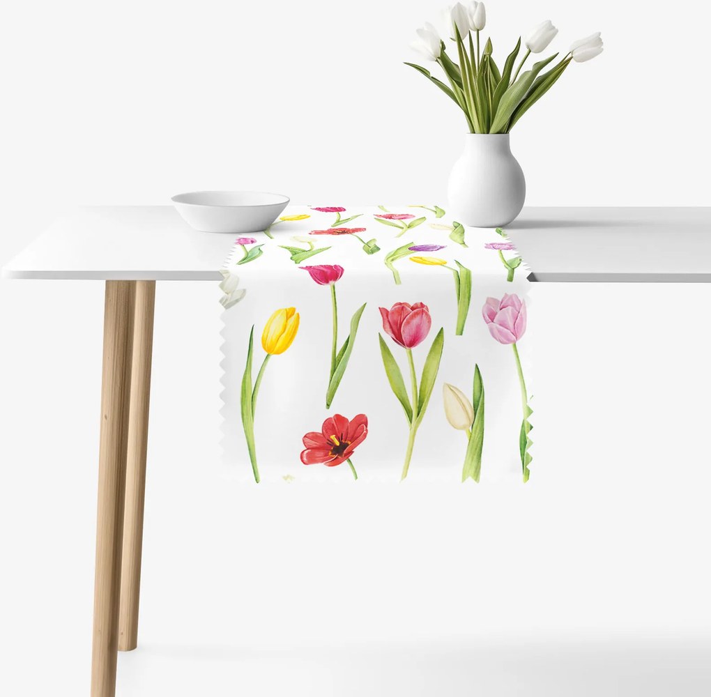 Goldea behúň na stôl teflónový - farebné tulipány 20x140 cm